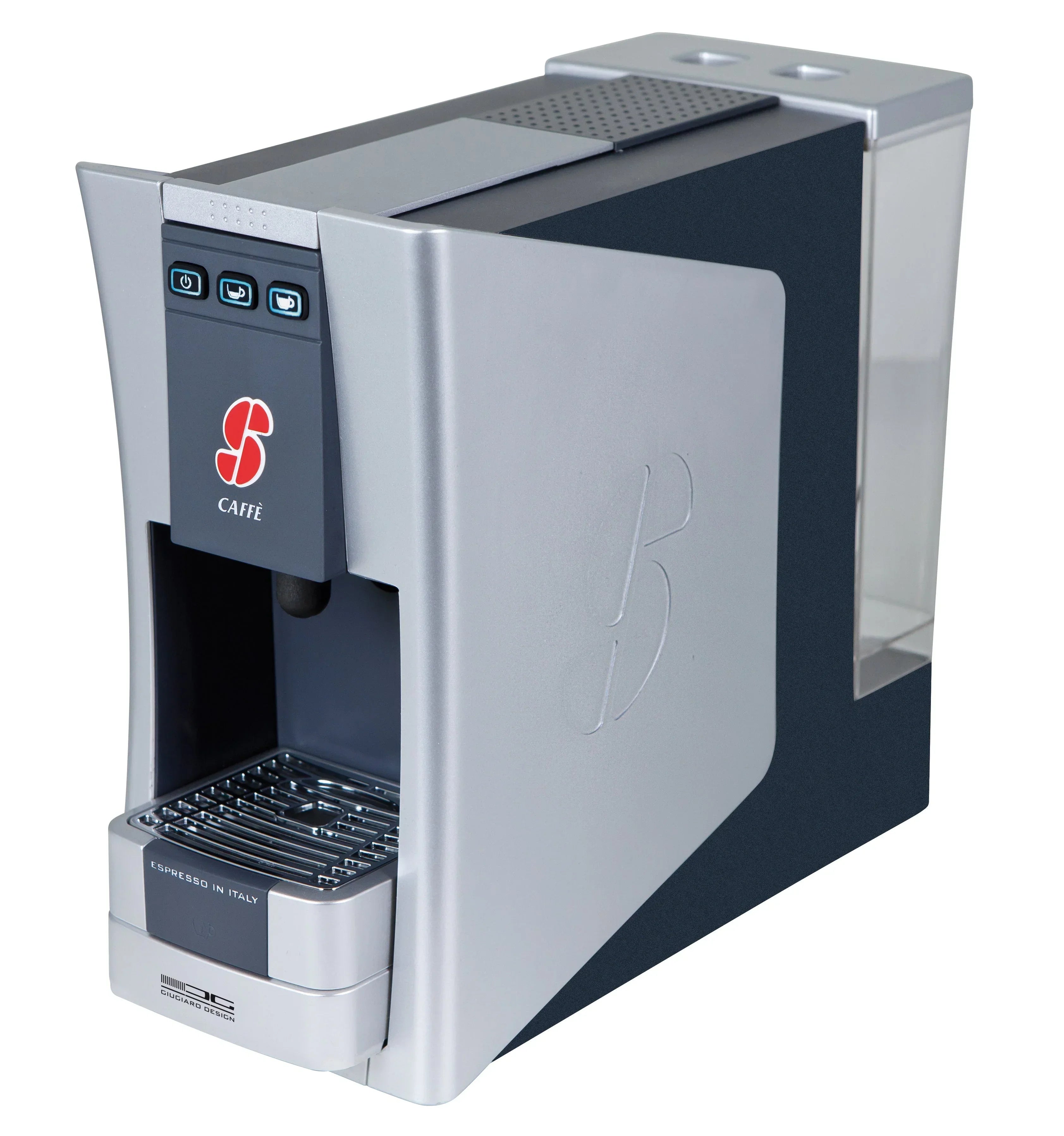 Modern espresso coffee machine with silver and black design, ideal for home or office use