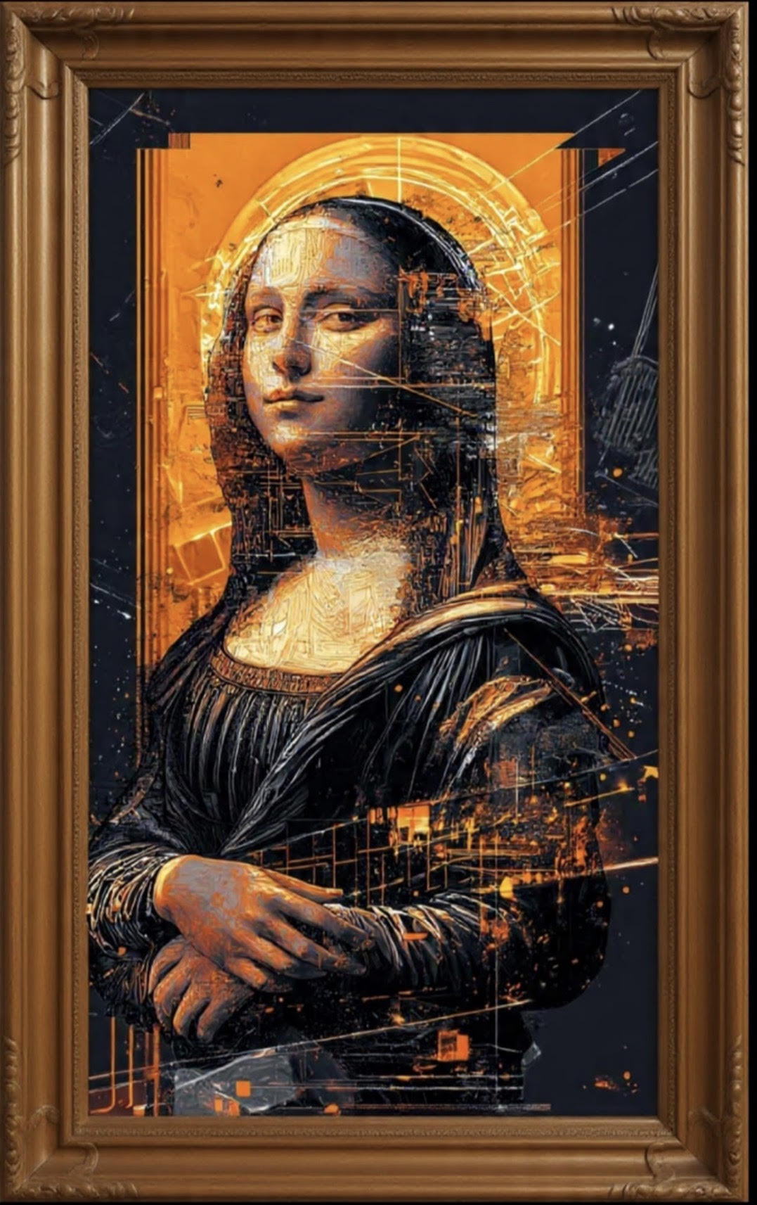 Close-up of the Mona Lisa painting by Old World Hub, showcasing her mysterious smile and detailed Renaissance portrait.